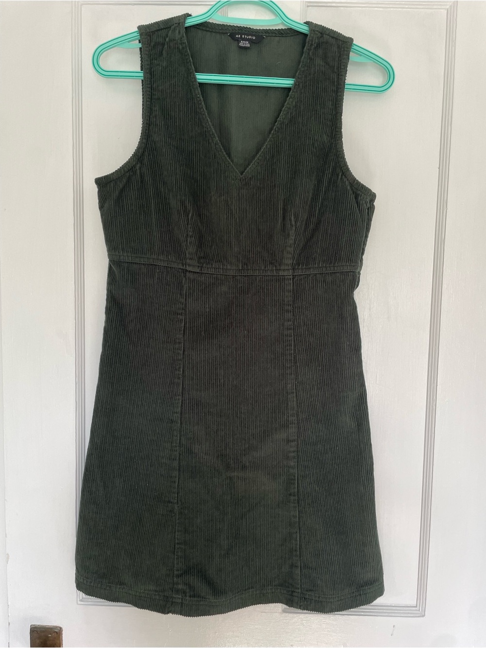 American Eagle Olive Green Corduroy V-Neck Dress